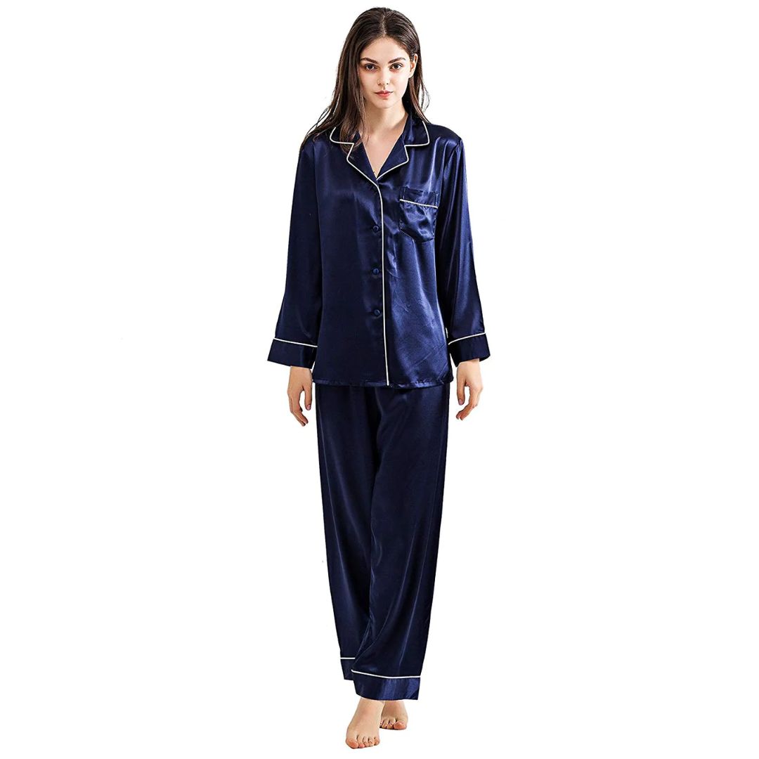 Buy Silk Pj Set - Navy Blue in Pakistan
