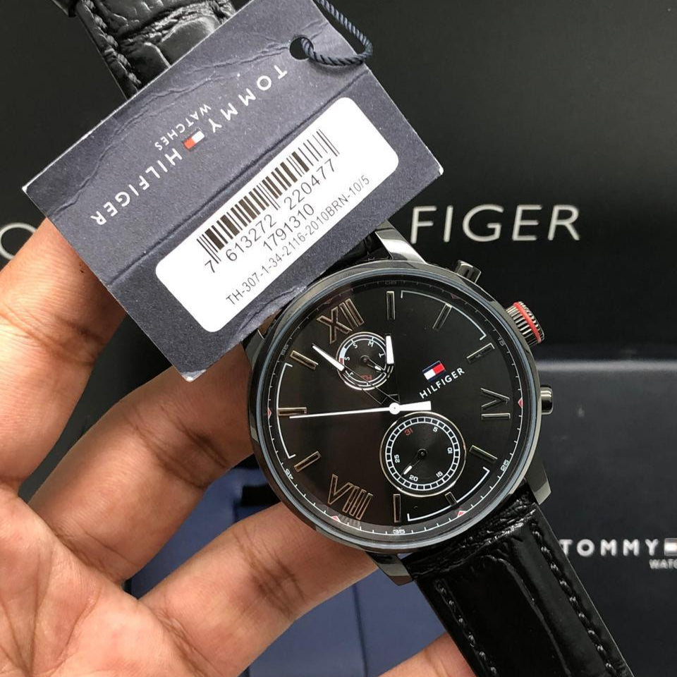 Tommy Hilfiger Men’s Quartz Leather Strap Black Dial 44mm Watch 1791310
