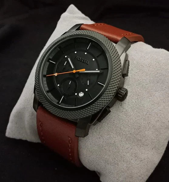 Fossil Men’s Quartz Brown Leather Strap Black Dial 45mm Watch FS5234