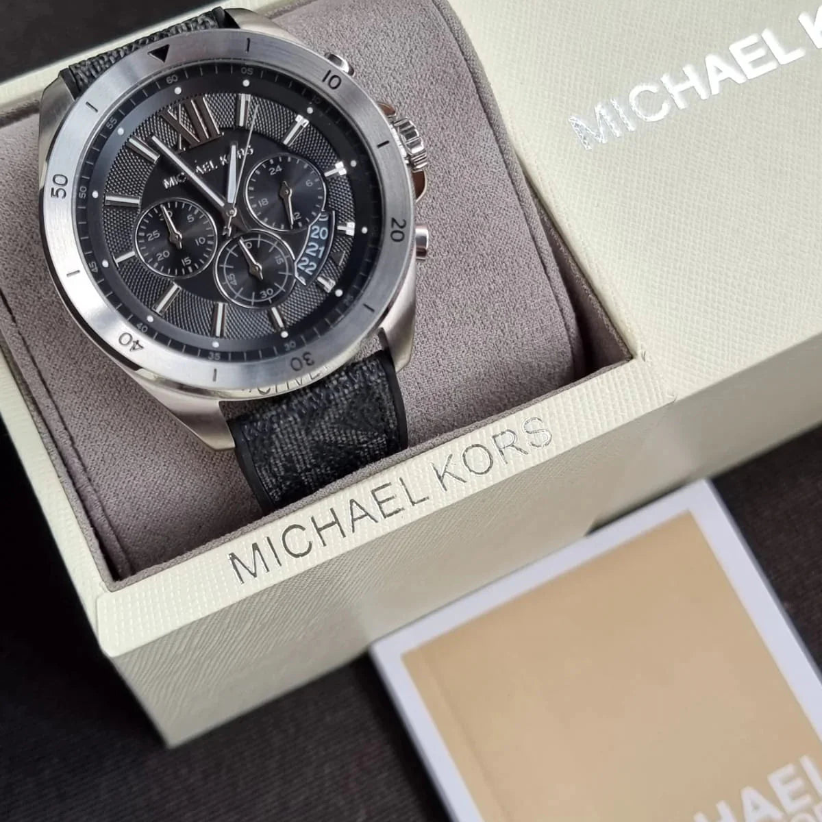 Michael Kors Men's Brecken Stainless Steel Quartz Watch with Plastic Strap, Black, 22 (Model: MK8850)
