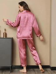 Buy Florea Silk Pajama Set With Scrunchie - Pink in Pakistan