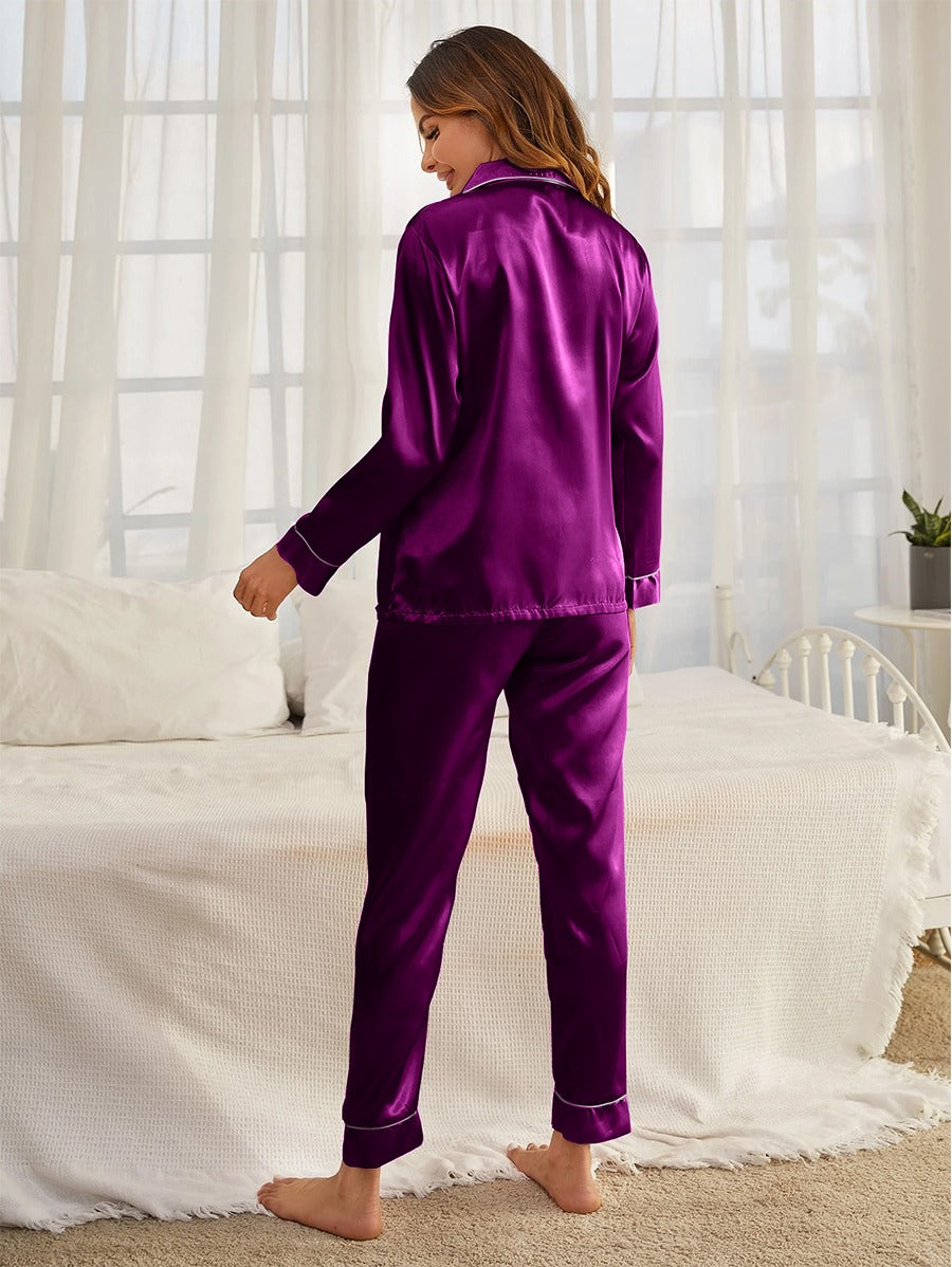Buy Florea Silk Pajama Set With Scrunchie - Purple in Pakistan