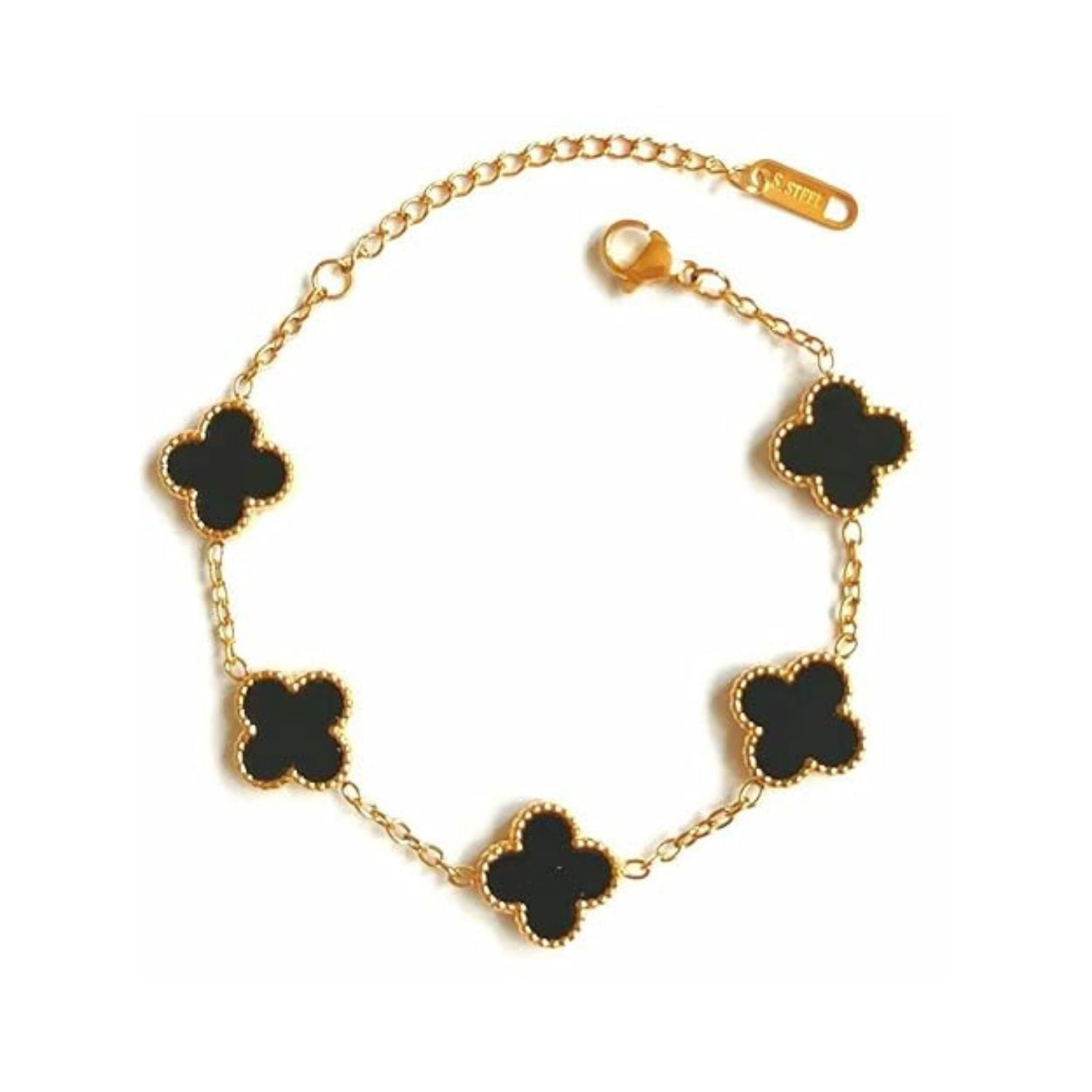 Women's Golden Black Clover Link Bracelet