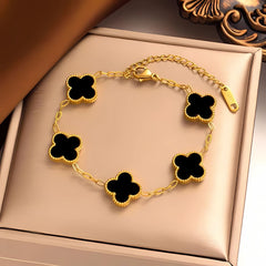 Women's Golden Black Clover Link Bracelet