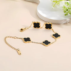 Women's Golden Black Clover Link Bracelet
