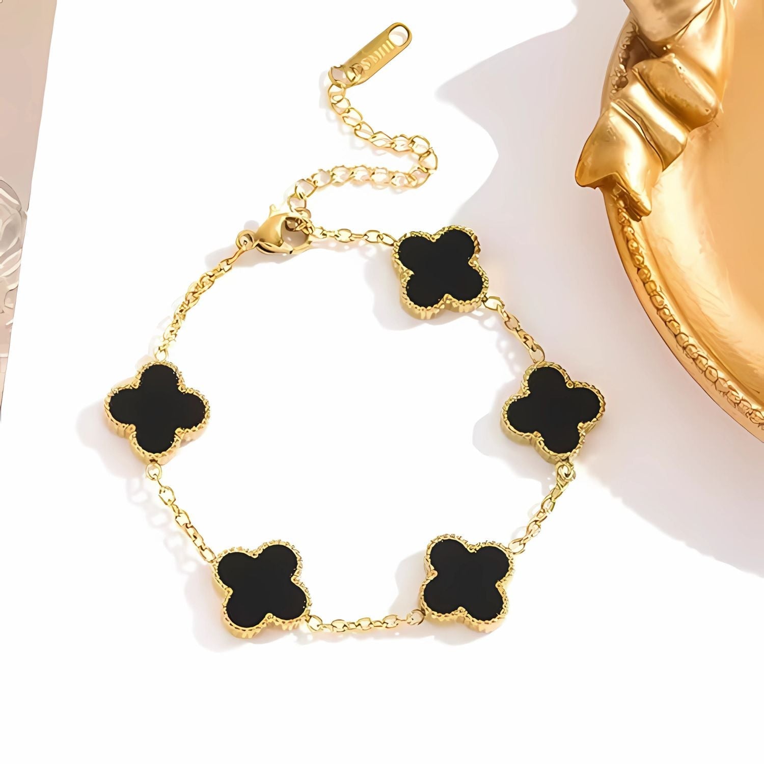 Women's Golden Black Clover Link Bracelet