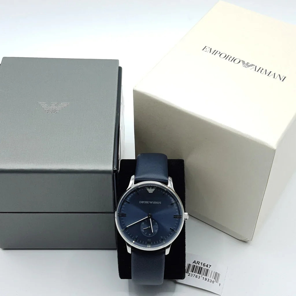 Emporio Armani Men’s Quartz Leather Strap Blue Dial 40mm Watch AR1647