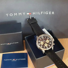 Tommy Hilfiger Men's Quartz Leather Strap Black Dial 46mm Watch 1791050