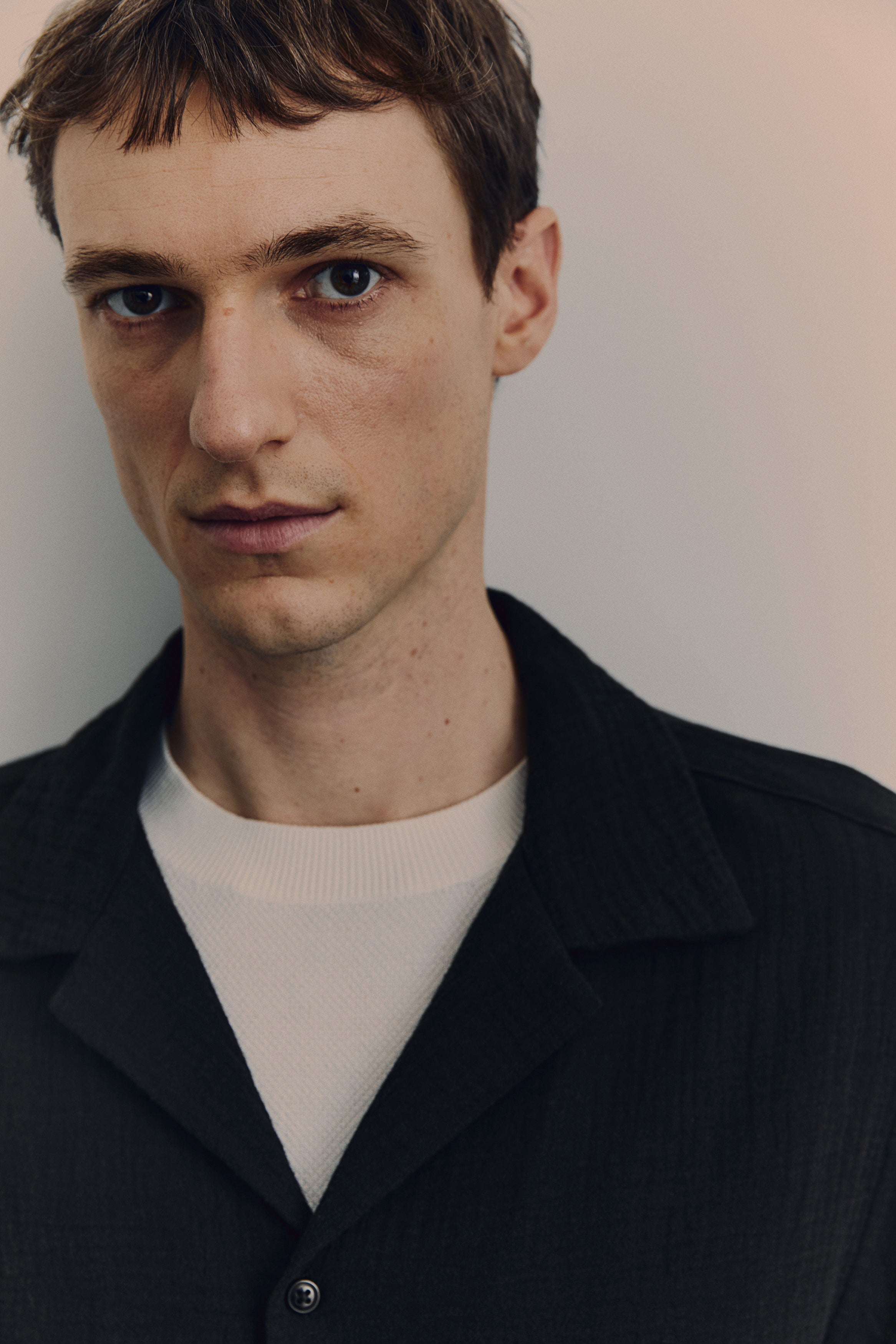 Crinkle Textured  Cuban Collar Shirt - Raven Black