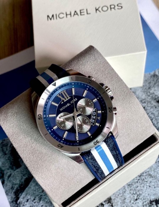 Michael Kors Brecken Chronograph Blue and White PVC Watch MK8950