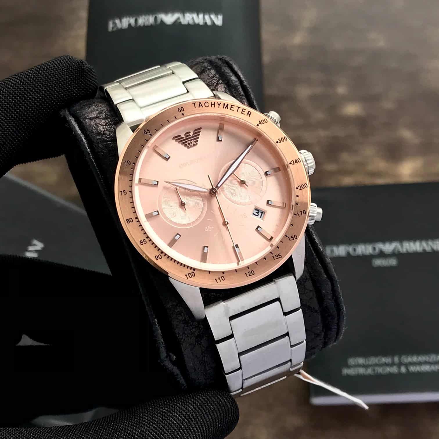 Emporio Armani Men's Quartz Stainless Steel Beige Dial 43mm Watch AR11352