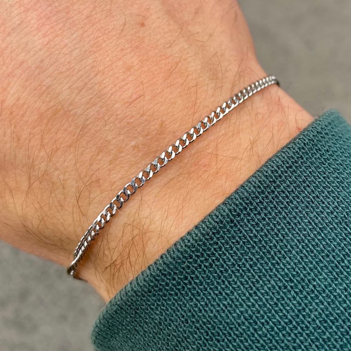 Thin Cuban Curb Link Silver Bracelet 1.5MM
